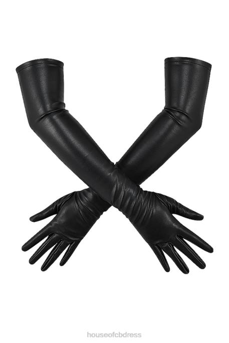 House of CB Margot Black Vegan Leather Opera-length Gloves Accessories 4H6N1249