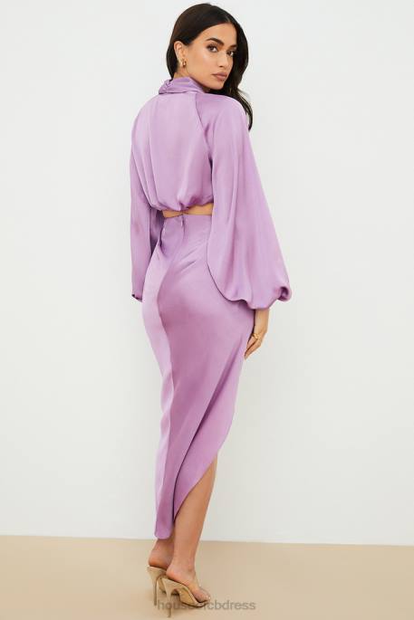 House of CB Constance Lilac Silky Satin Draped Skirt Clothing 4H6N963
