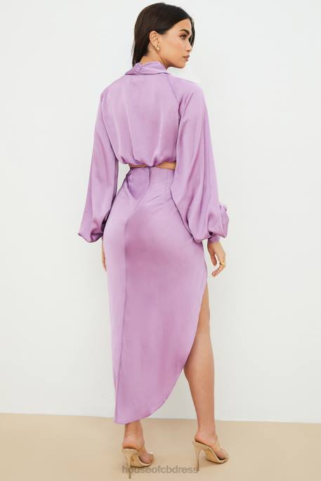 House of CB Constance Lilac Silky Satin Draped Skirt Clothing 4H6N963