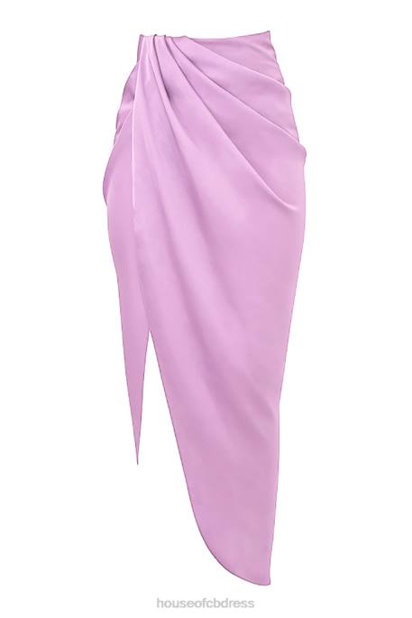 House of CB Constance Lilac Silky Satin Draped Skirt Clothing 4H6N963
