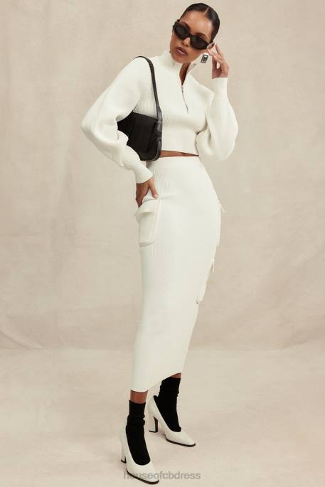 House of CB Maeve White Ribbed Knit Cargo Skirt Clothing 4H6N830