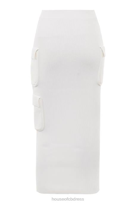 House of CB Maeve White Ribbed Knit Cargo Skirt Clothing 4H6N830