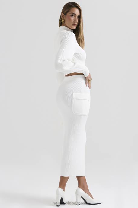 House of CB Maeve White Ribbed Knit Cargo Skirt Clothing 4H6N830