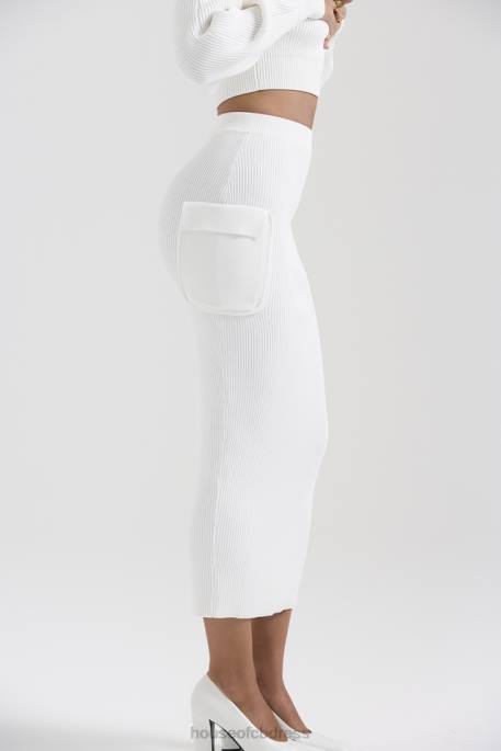 House of CB Maeve White Ribbed Knit Cargo Skirt Clothing 4H6N830
