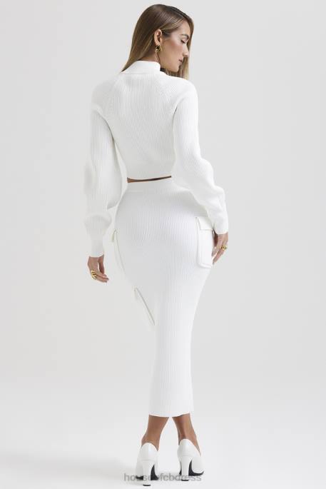 House of CB Maeve White Ribbed Knit Cargo Skirt Clothing 4H6N830