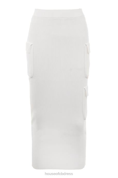 House of CB Maeve White Ribbed Knit Cargo Skirt Clothing 4H6N830