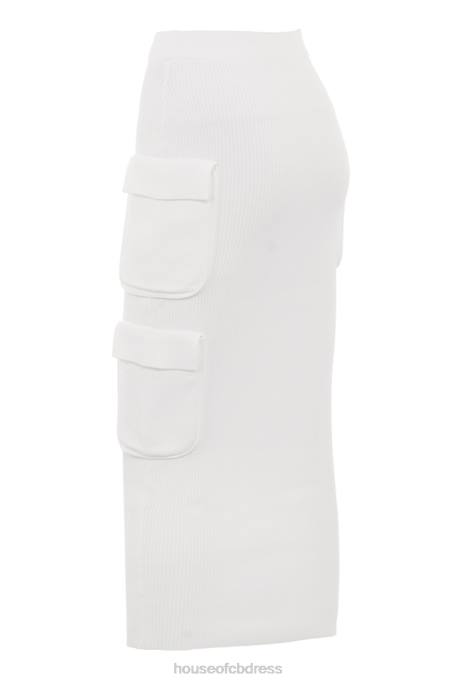 House of CB Maeve White Ribbed Knit Cargo Skirt Clothing 4H6N830