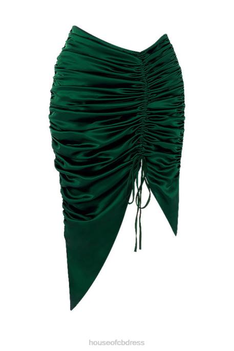 House of CB Petronella Emerald Green Satin Gathered Skirt Clothing 4H6N983