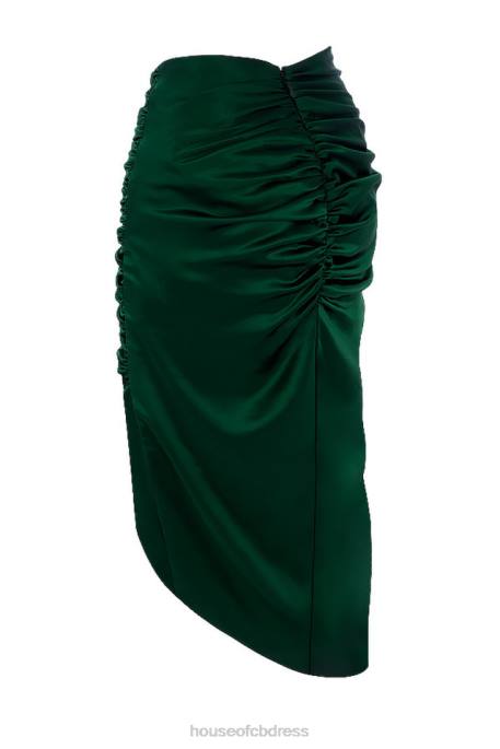 House of CB Petronella Emerald Green Satin Gathered Skirt Clothing 4H6N983