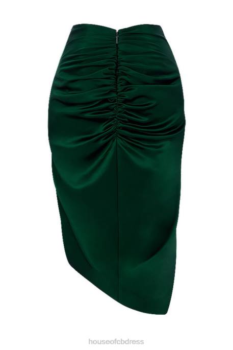 House of CB Petronella Emerald Green Satin Gathered Skirt Clothing 4H6N983