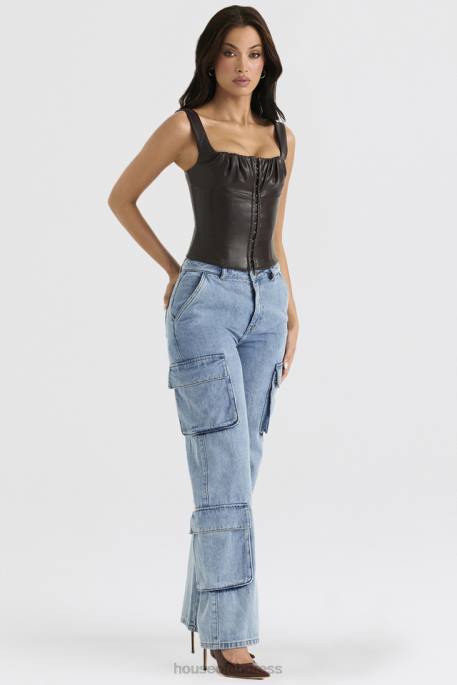 House of CB Ria Blue Washed Utility Jeans Clothing 4H6N639