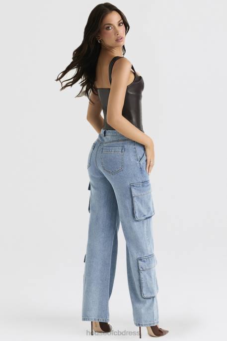 House of CB Ria Blue Washed Utility Jeans Clothing 4H6N639