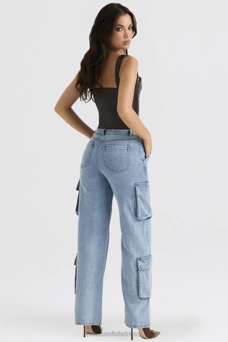 House of CB Ria Blue Washed Utility Jeans Clothing 4H6N639