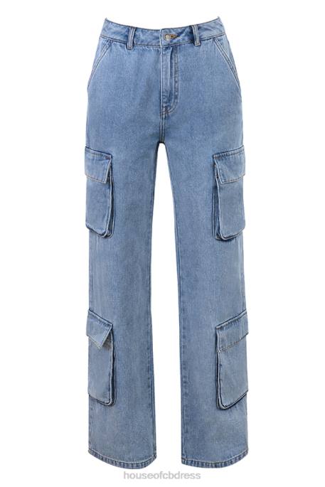 House of CB Ria Blue Washed Utility Jeans Clothing 4H6N639