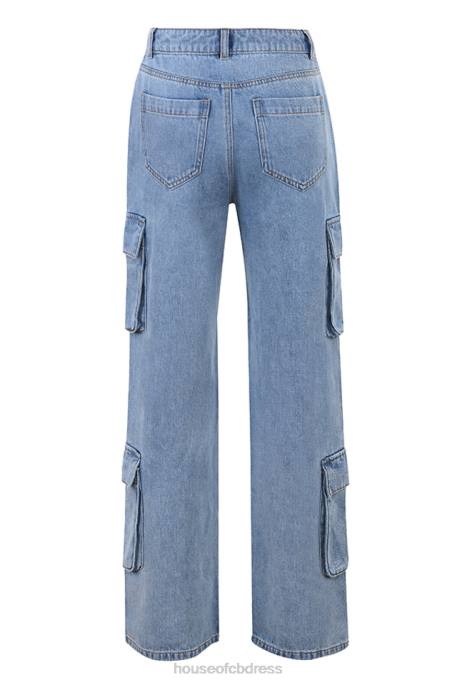 House of CB Ria Blue Washed Utility Jeans Clothing 4H6N639