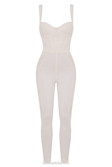 House of CB Mallen Whisper White Stretch Jersey Jumpsuit Clothing 4H6N1058