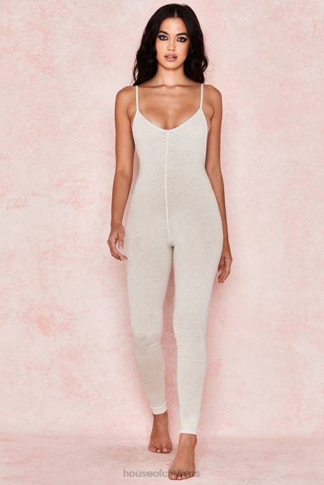House of CB Zahara Milk Marl Low Back Jumpsuit Clothing 4H6N1064