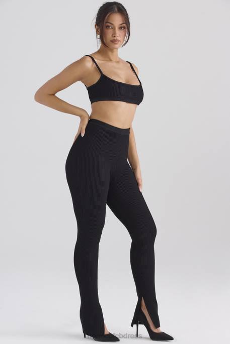 House of CB Mitzi Black Ribbed Knit Leggings Clothing 4H6N876