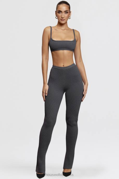 House of CB Mitzi Dark Grey Ribbed Knit Leggings Clothing 4H6N893