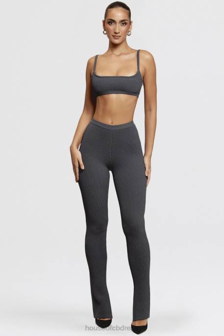 House of CB Mitzi Dark Grey Ribbed Knit Leggings Clothing 4H6N893