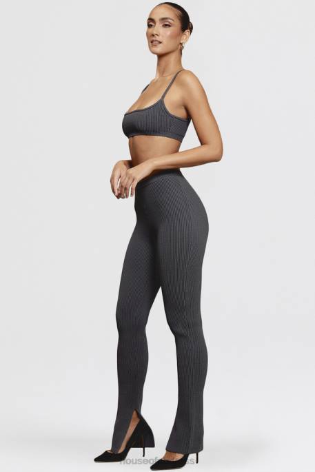 House of CB Mitzi Dark Grey Ribbed Knit Leggings Clothing 4H6N893