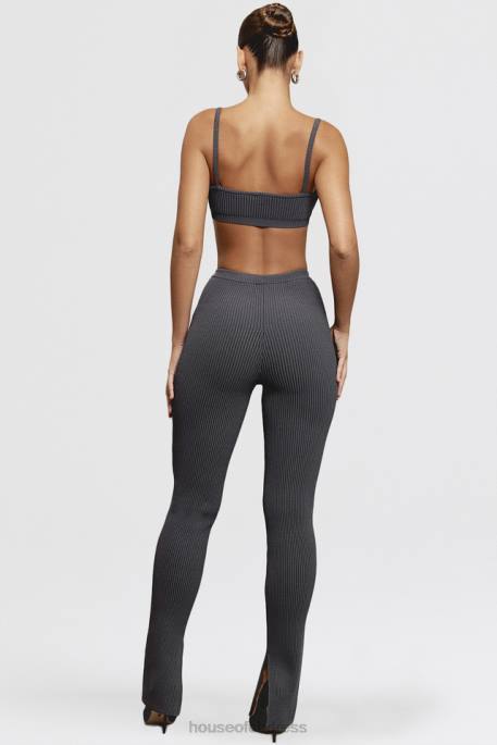 House of CB Mitzi Dark Grey Ribbed Knit Leggings Clothing 4H6N893
