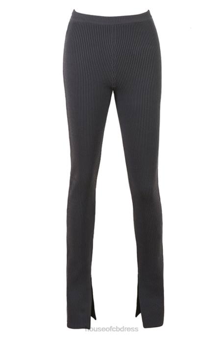 House of CB Mitzi Dark Grey Ribbed Knit Leggings Clothing 4H6N893