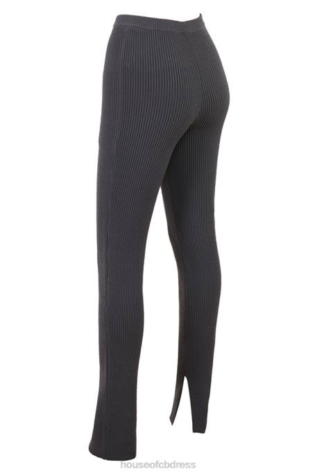House of CB Mitzi Dark Grey Ribbed Knit Leggings Clothing 4H6N893