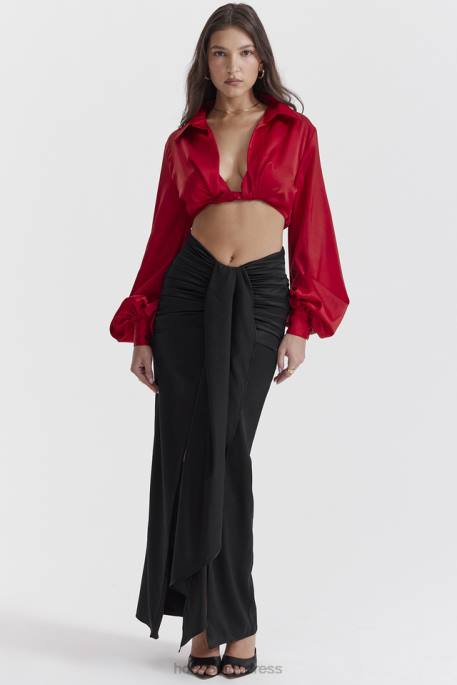 House of CB Arla Black Draped Silk Maxi Skirt Clothing 4H6N858