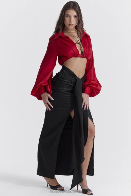 House of CB Arla Black Draped Silk Maxi Skirt Clothing 4H6N858