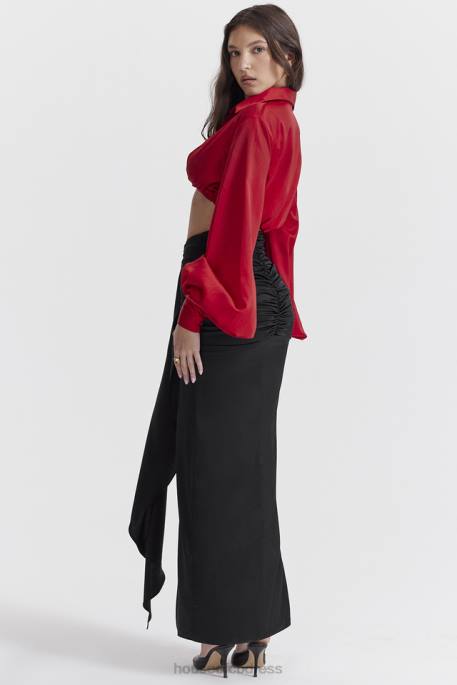 House of CB Arla Black Draped Silk Maxi Skirt Clothing 4H6N858