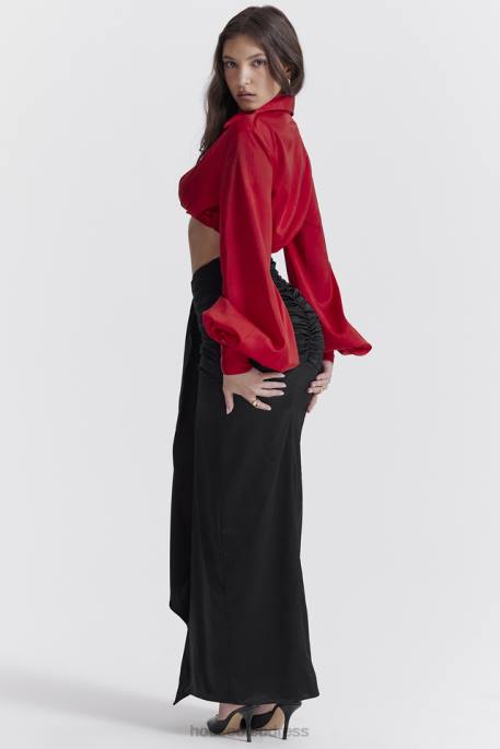 House of CB Arla Black Draped Silk Maxi Skirt Clothing 4H6N858