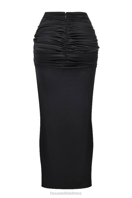 House of CB Arla Black Draped Silk Maxi Skirt Clothing 4H6N858