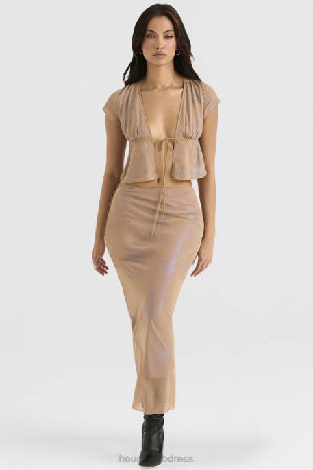 House of CB Dyana Shimmer Cafe Au Lait Bias Cut Maxi Skirt Clothing 4H6N890