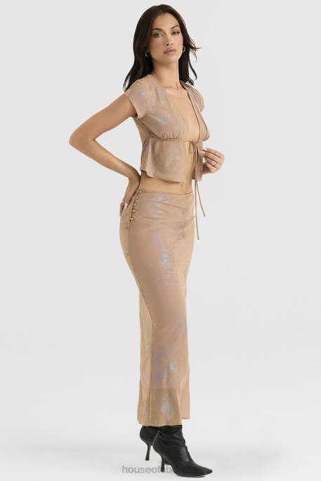 House of CB Dyana Shimmer Cafe Au Lait Bias Cut Maxi Skirt Clothing 4H6N890