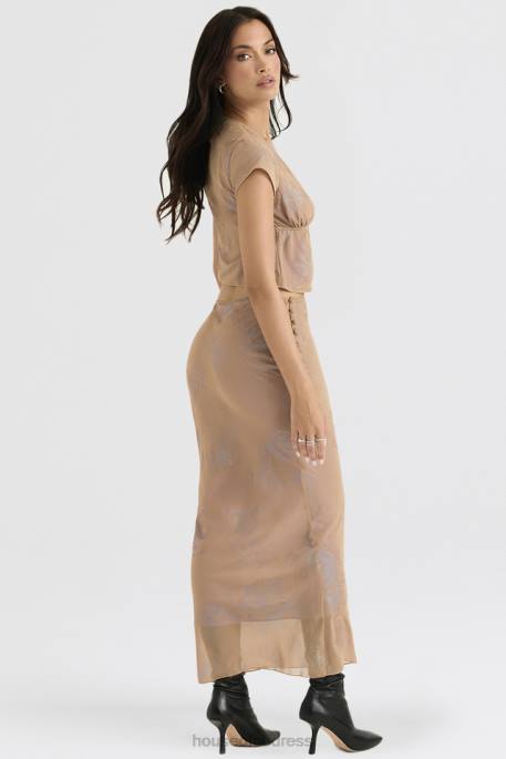 House of CB Dyana Shimmer Cafe Au Lait Bias Cut Maxi Skirt Clothing 4H6N890
