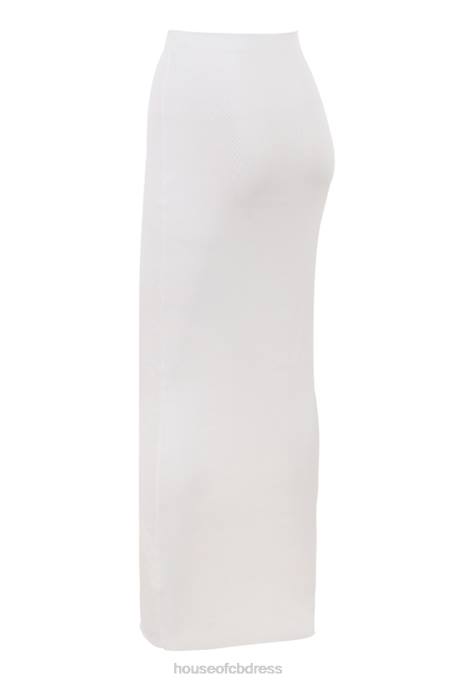 House of CB Gioia Ivory Ribbed Knit Button Front Maxi Skirt Clothing 4H6N912