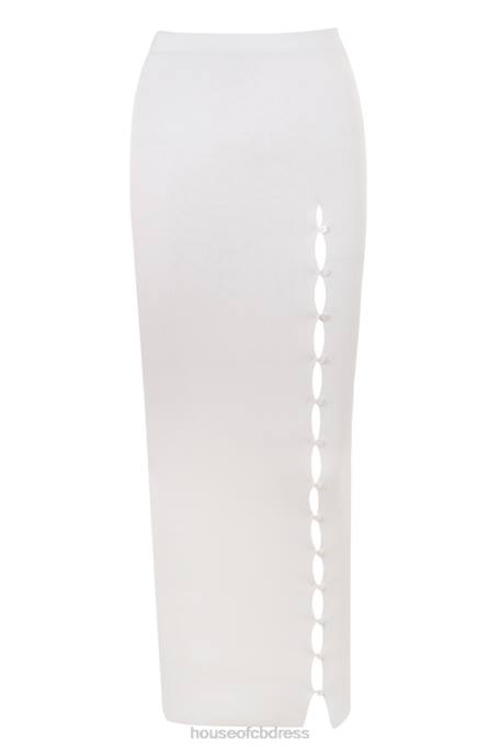 House of CB Gioia Ivory Ribbed Knit Button Front Maxi Skirt Clothing 4H6N912
