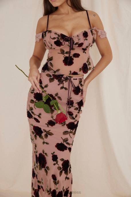 House of CB Imaan Dusty Pink Devore Maxi Skirt Clothing 4H6N871