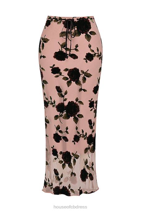 House of CB Imaan Dusty Pink Devore Maxi Skirt Clothing 4H6N871