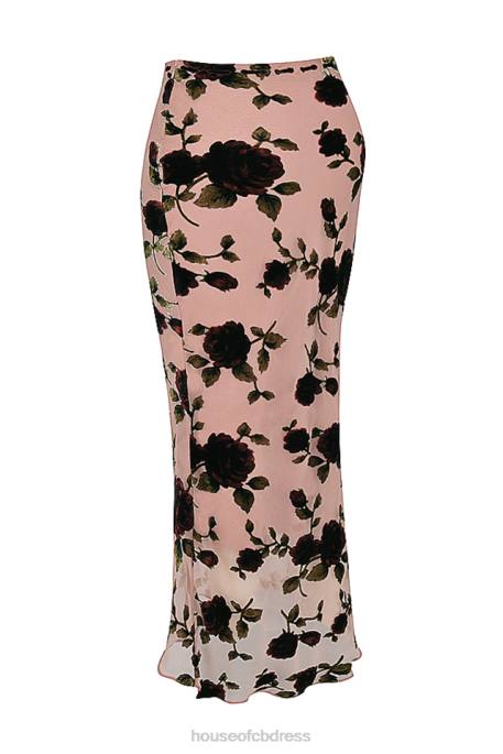 House of CB Imaan Dusty Pink Devore Maxi Skirt Clothing 4H6N871