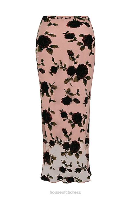 House of CB Imaan Dusty Pink Devore Maxi Skirt Clothing 4H6N871