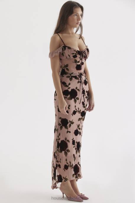 House of CB Imaan Dusty Pink Devore Maxi Skirt Clothing 4H6N871