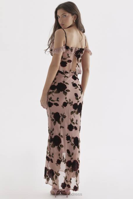 House of CB Imaan Dusty Pink Devore Maxi Skirt Clothing 4H6N871
