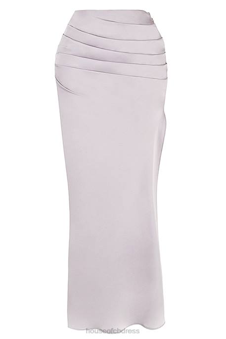 House of CB Jia Grey Satin Gathered Maxi Skirt Clothing 4H6N919
