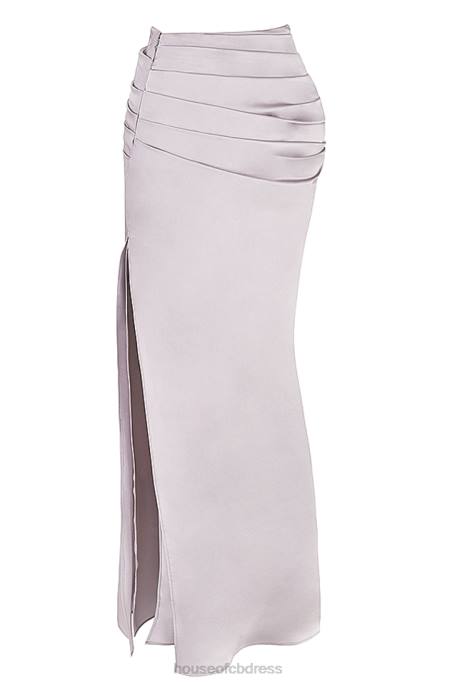 House of CB Jia Grey Satin Gathered Maxi Skirt Clothing 4H6N919