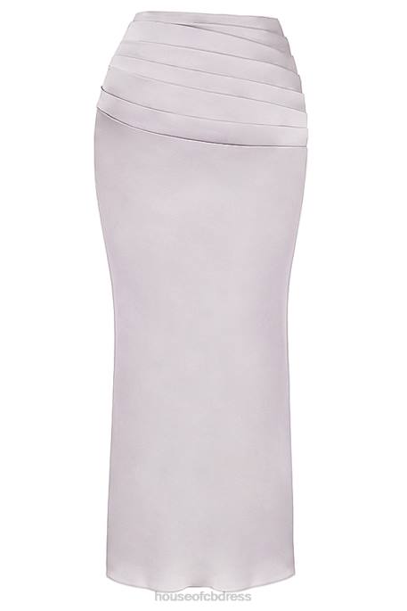 House of CB Jia Grey Satin Gathered Maxi Skirt Clothing 4H6N919