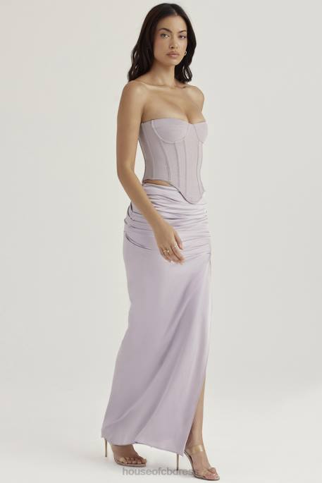 House of CB Jia Grey Satin Gathered Maxi Skirt Clothing 4H6N919