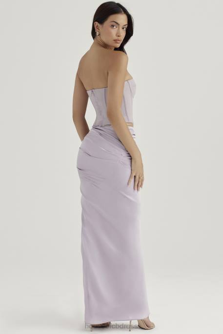 House of CB Jia Grey Satin Gathered Maxi Skirt Clothing 4H6N919