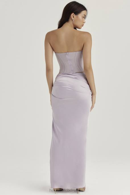 House of CB Jia Grey Satin Gathered Maxi Skirt Clothing 4H6N919